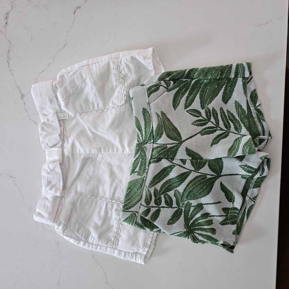 Leaf Print and White Shorts Set